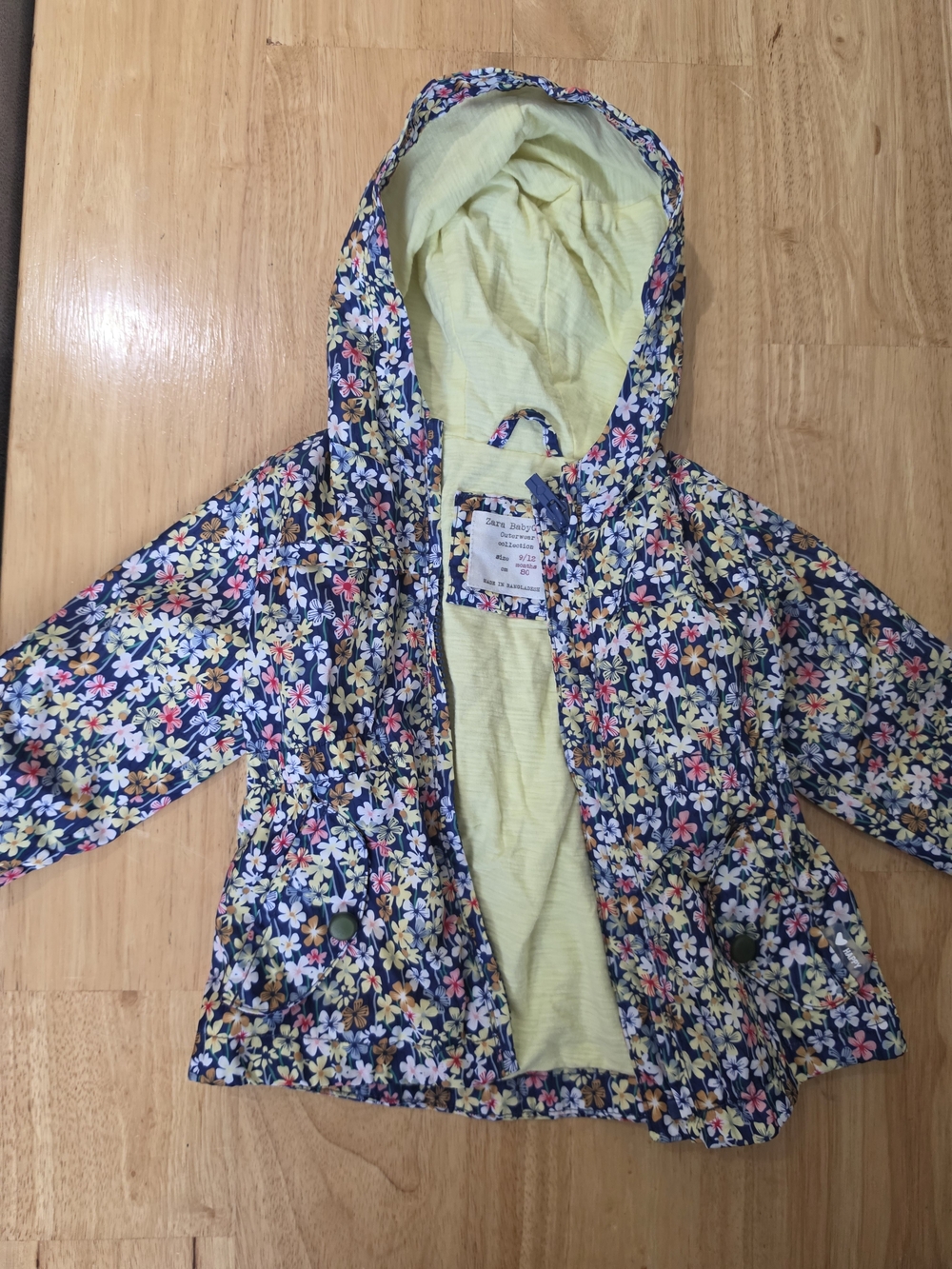 Zara Floral Hooded Raincoat with Yellow Lining